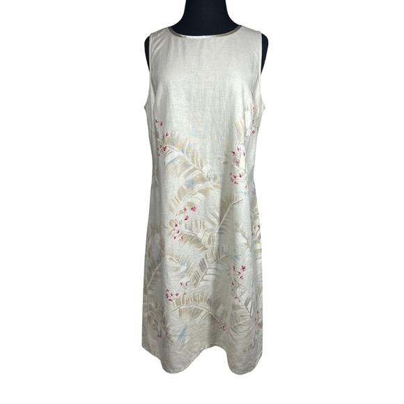 Liz Claiborne Vintage Linen Sheath Floral Tropical Sleeveless Dress 80s Artsy 14 - Picture 1 of 14